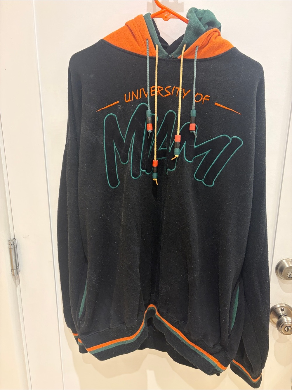 Vintage starter university of Miami hoodie green&orange w/ double hood